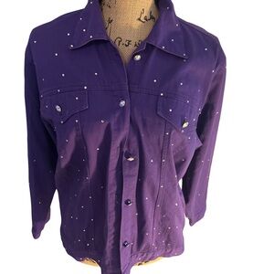 VTG Mili Designs Purple Embellished Jacket Womens Medium Rhinestone Beaded Art 9